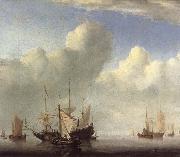 VELDE, Willem van de, the Younger A Dutch Ship Coming to Anchor and Another Under Sail Sweden oil painting artist
